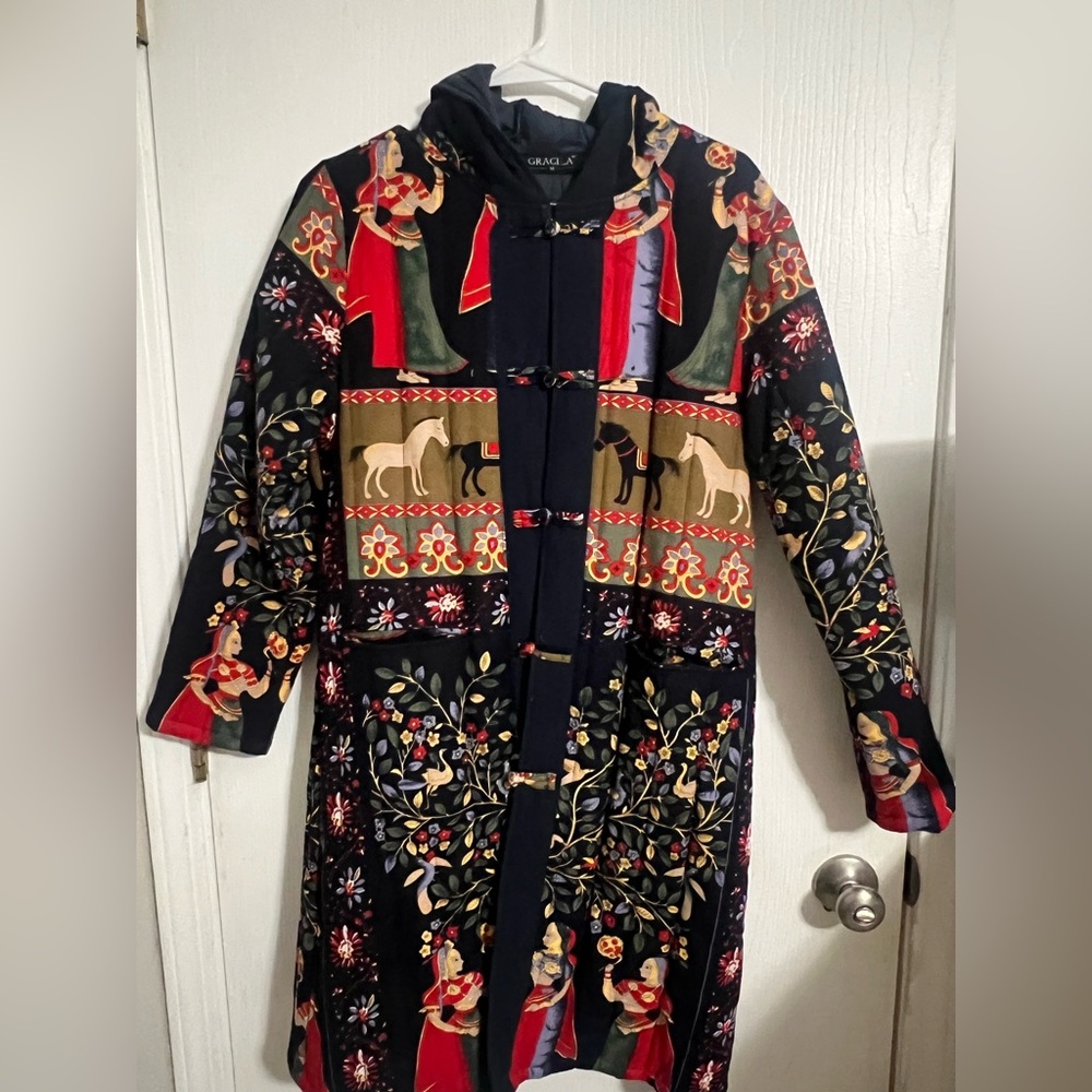 Gracia Multicolor Patterned Trench Coat